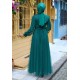 İnci Detaylı Tesettür Abiye Elbise - Yeşil