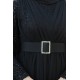 Kemer Detaylı Pul Payet İşlemeli Tesettür Abiye Elbise - Siyah