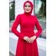 Kemerli Şifon Tesettür Abiye Elbise - Kırmızı