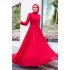 Kemerli Şifon Tesettür Abiye Elbise - Kırmızı