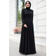Kemerli Şifon Tesettür Abiye Elbise - Siyah