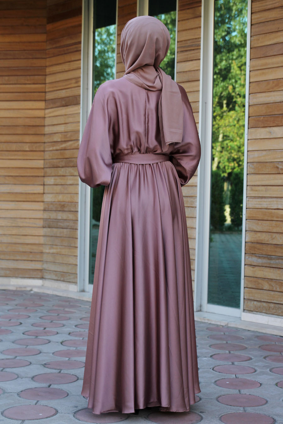 Kloş Model Tesettür Abiye Elbise - Gülkurusu