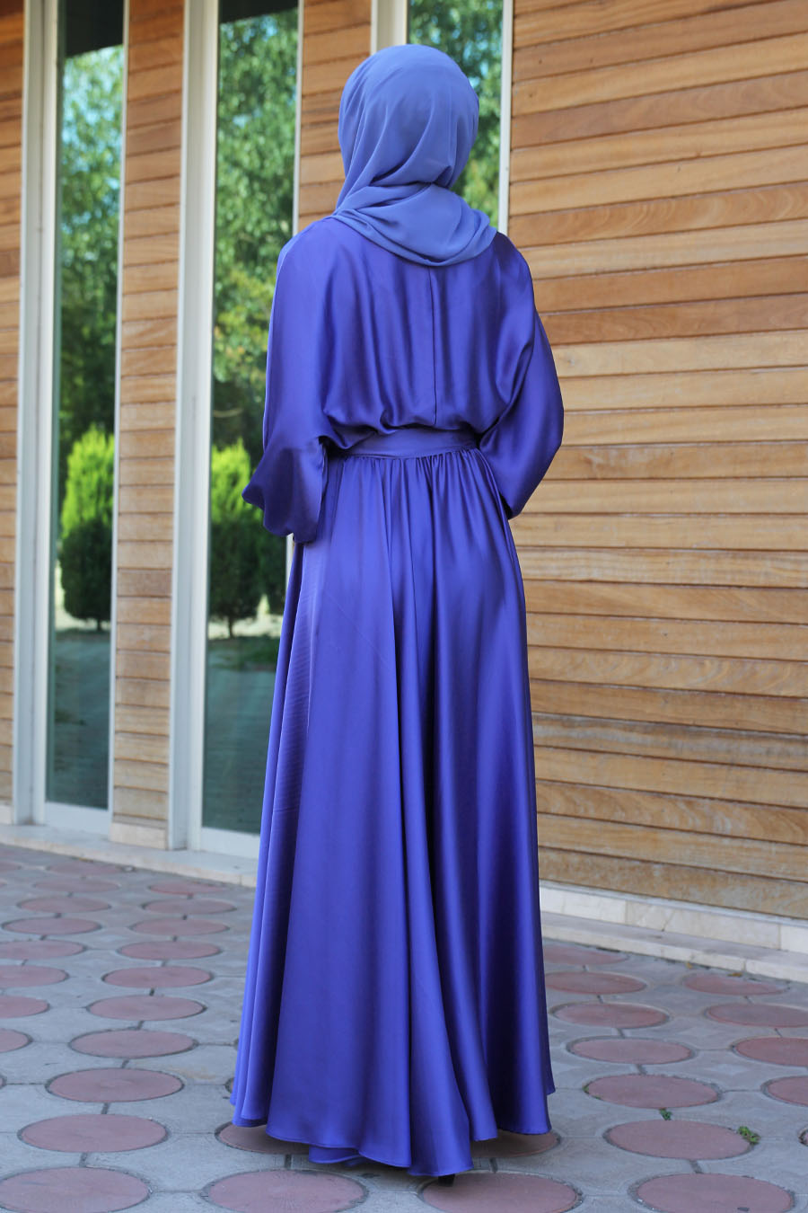Kloş Model Tesettür Abiye Elbise - İndigo