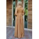 Kloş Model Tesettür Abiye Elbise - Gold