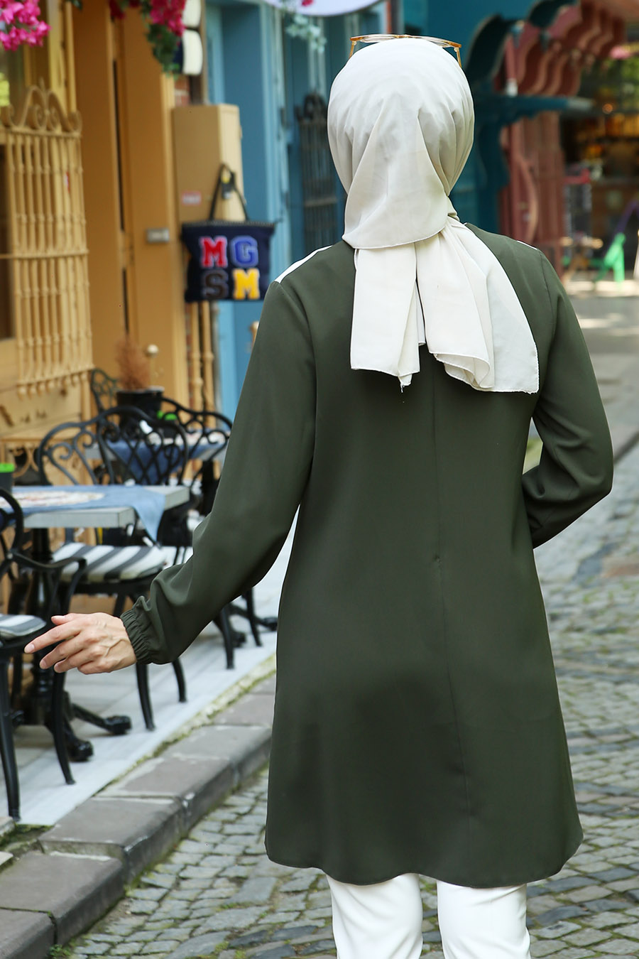 Kolları Lastikli Tunik - Haki 