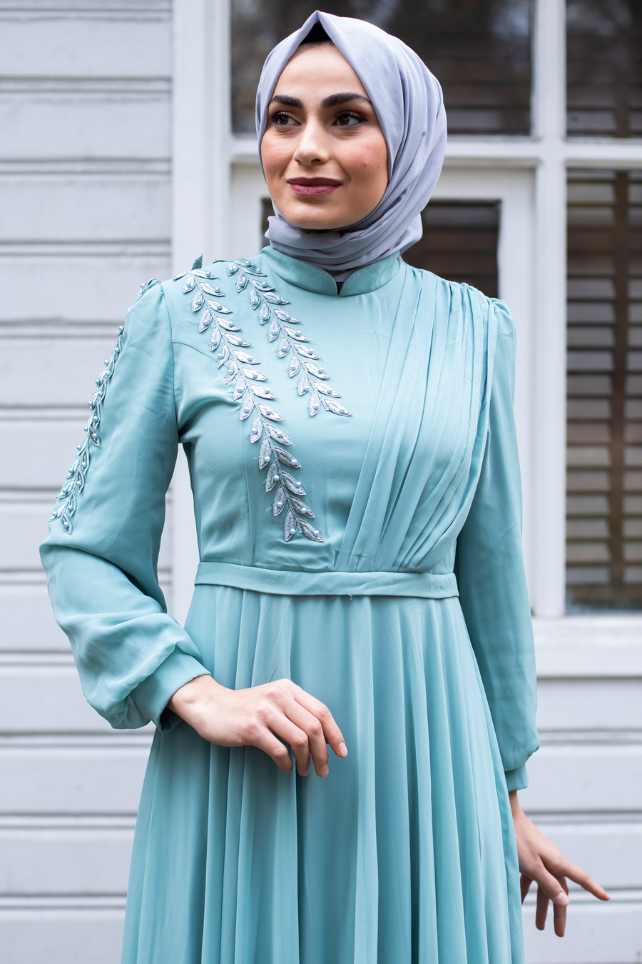 Tesettür Abiye Elbise - Mint Tesettür Abiye Elbise - Mint