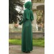 Nervür Detaylı Simli Tesettür Abiye Elbise - Yeşil