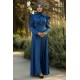 Omuz Detaylı Tesettür Abiye Elbise - Petrol Mavisi 