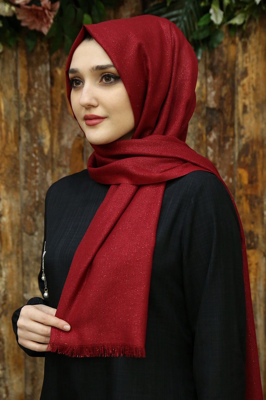 Simli Şal - kırmızı 