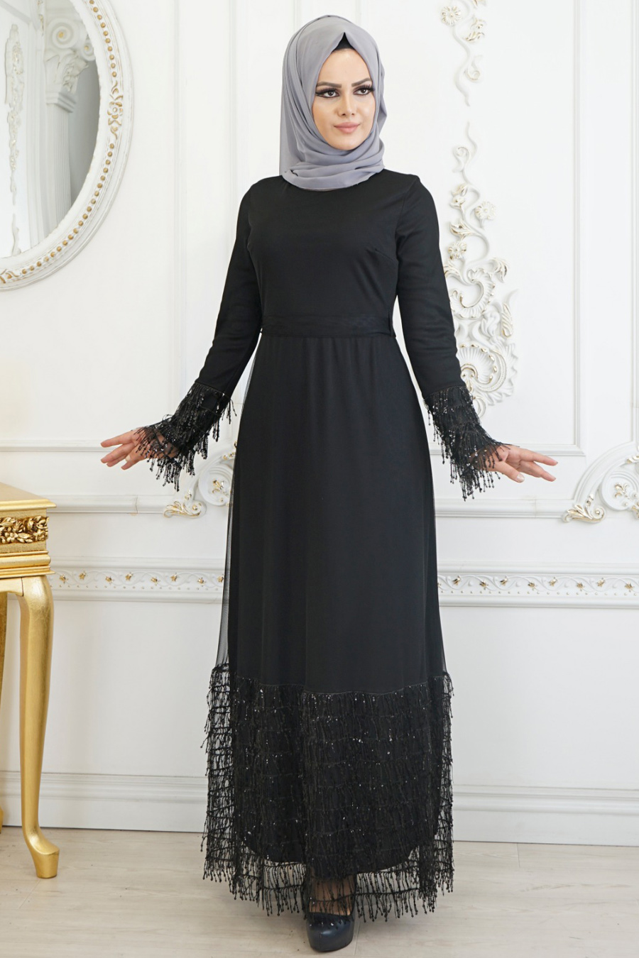 Neva Style Puskullu Bordo Tesettur Abiye Elbise 3547br
