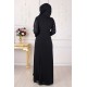 Pelerin Detaylı Büyük Beden Tesettür Abiye Elbise - Siyah