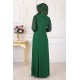 Pelerin Detaylı Büyük Beden Tesettür Abiye Elbise - Yeşil
