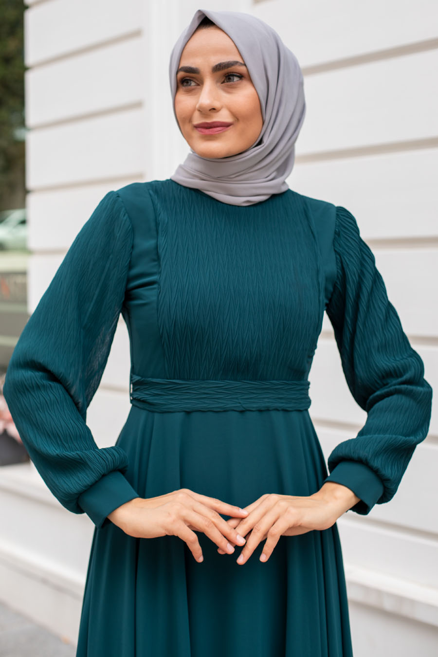Tesettür Abiye Elbise -Petrol Mavisi