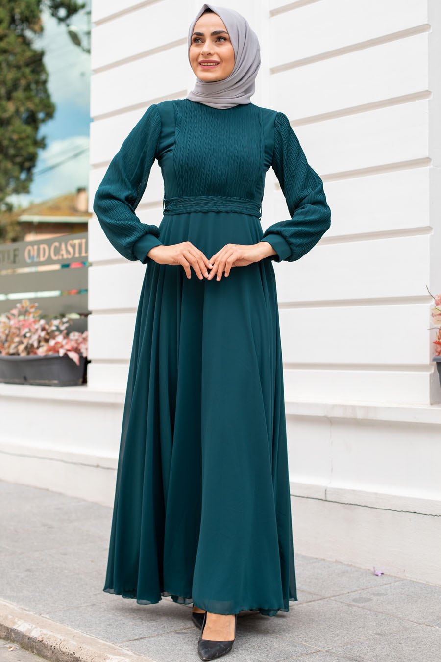 Tesettür Abiye Elbise -Petrol Mavisi