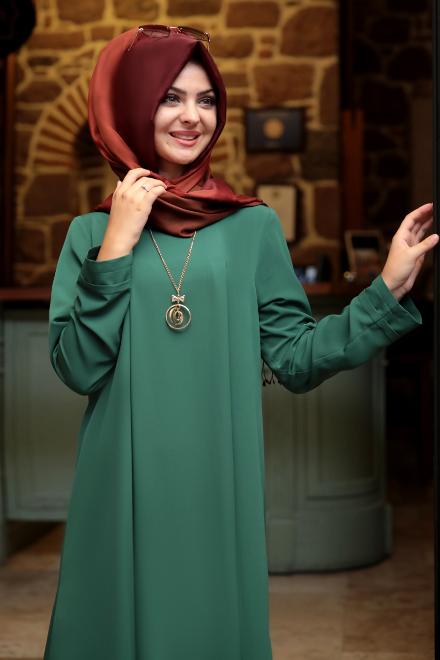 Pınar Şems - Kolyeli Yonca Elbise - Yeşil