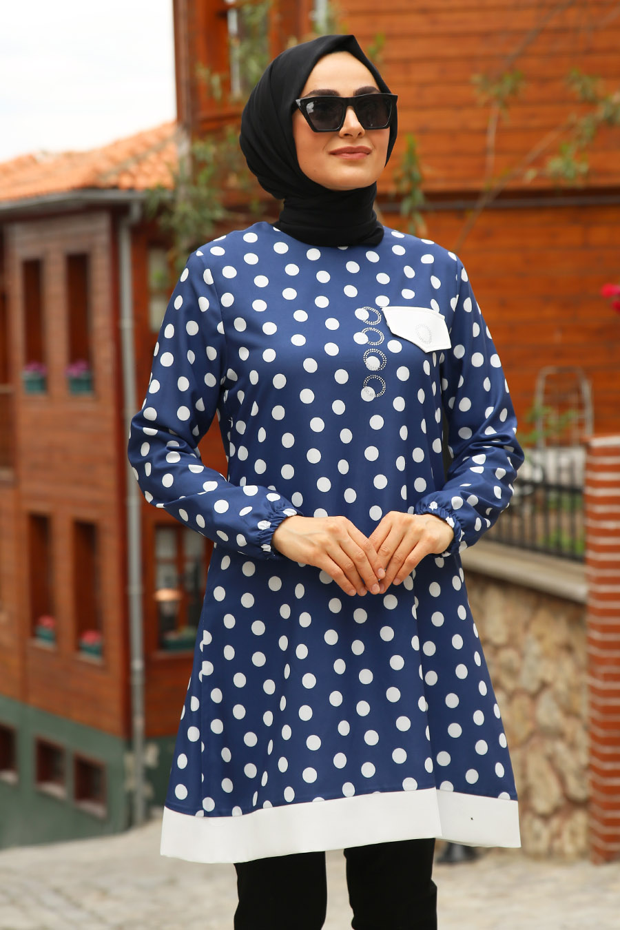 Puantiyeli Tunik - Mavi