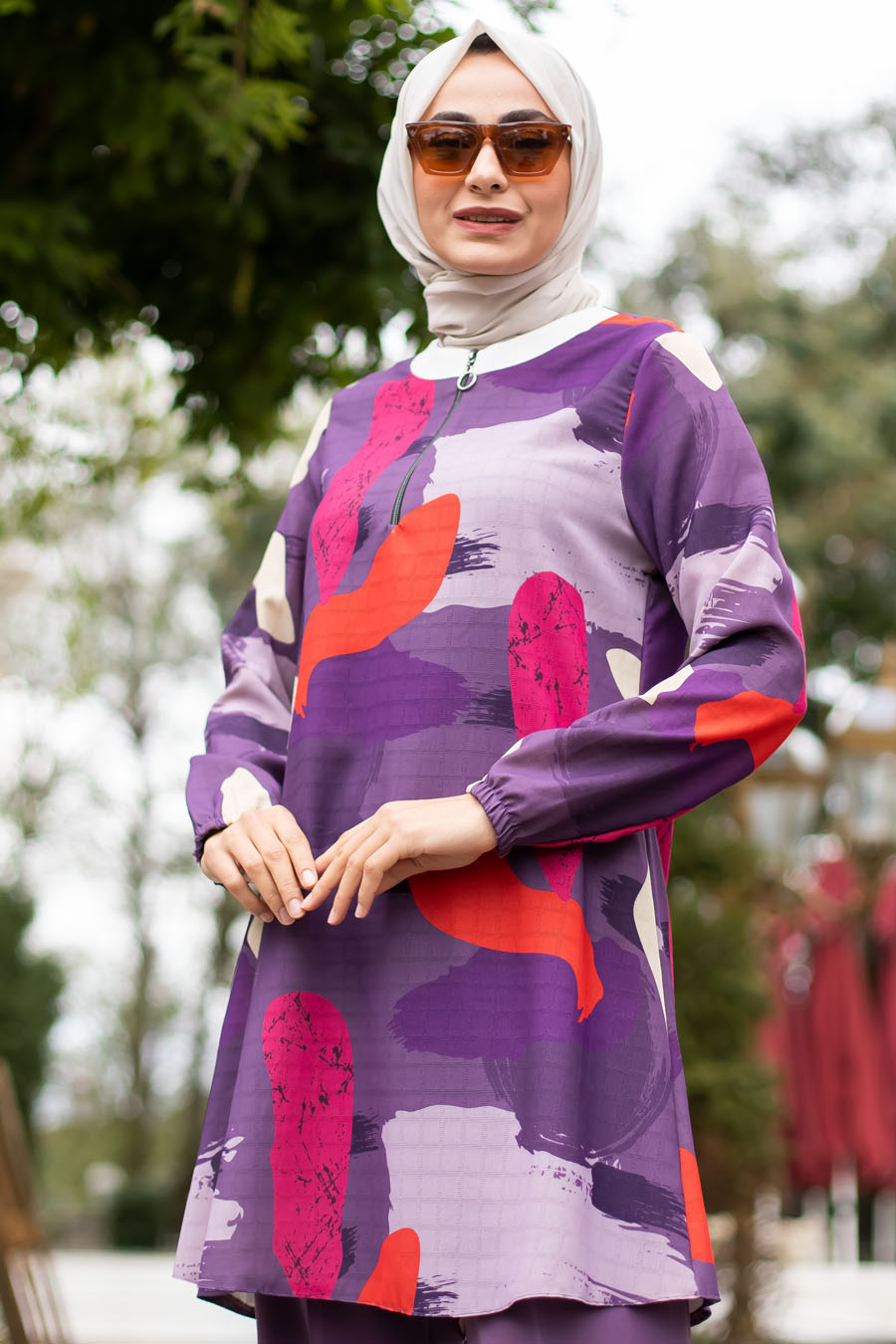 Tunic and Skirt Suit - Purple