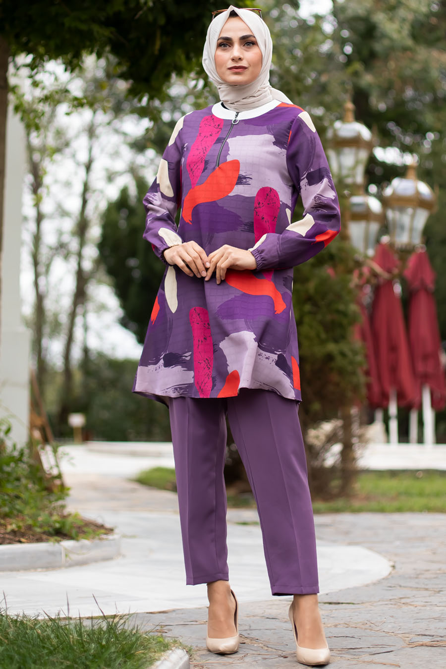 Tunic and Skirt Suit - Purple