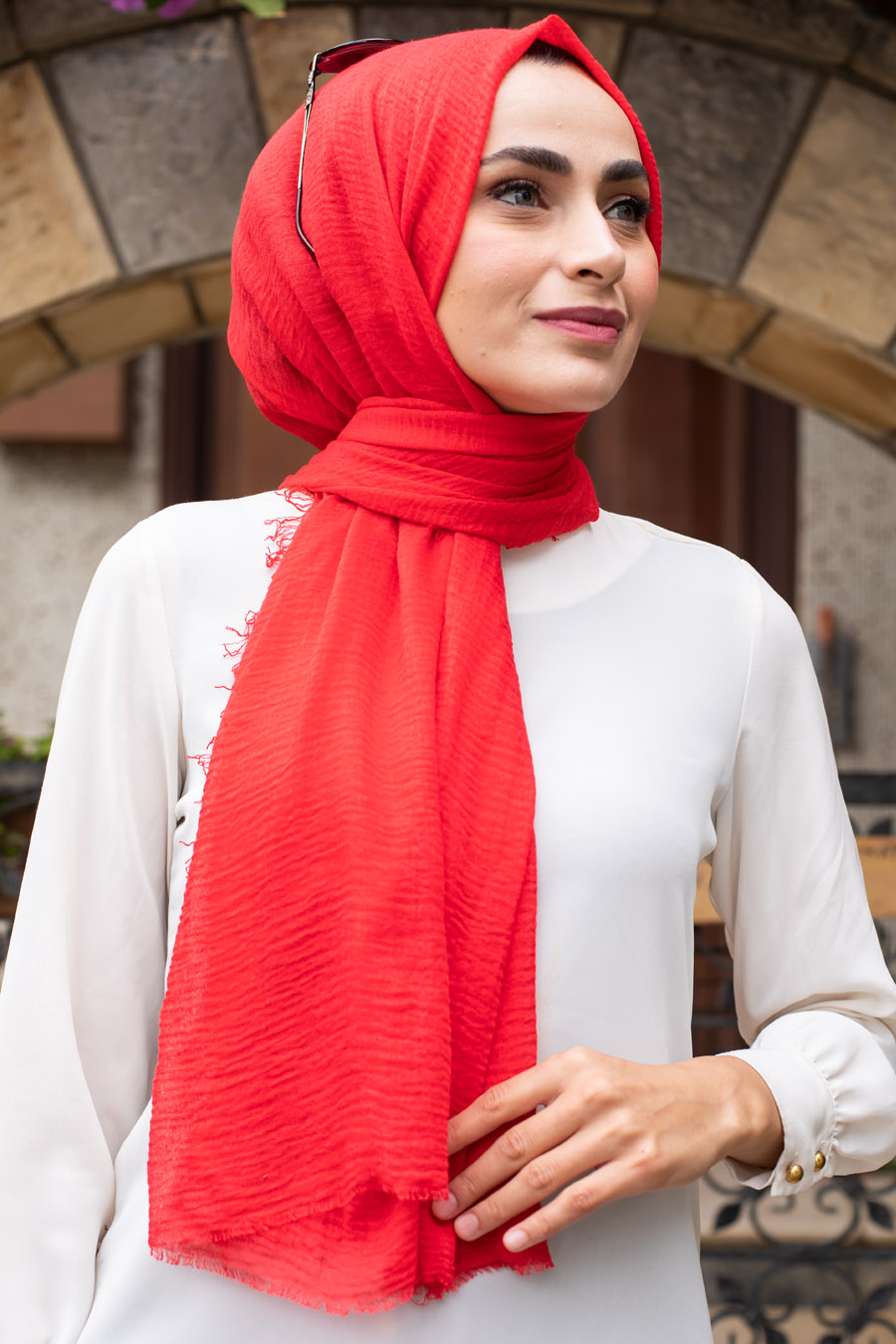 Crepe Shawl - Red