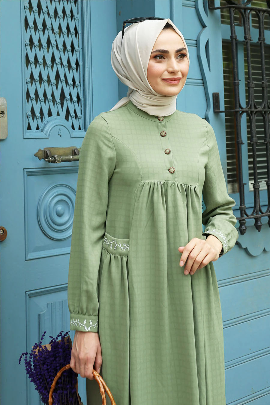 Robalı Tesettür Elbise - Yeşil 