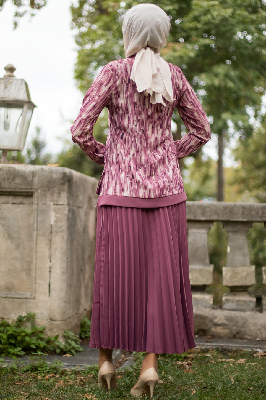 Tunic and Skirt Suit - Rose Color