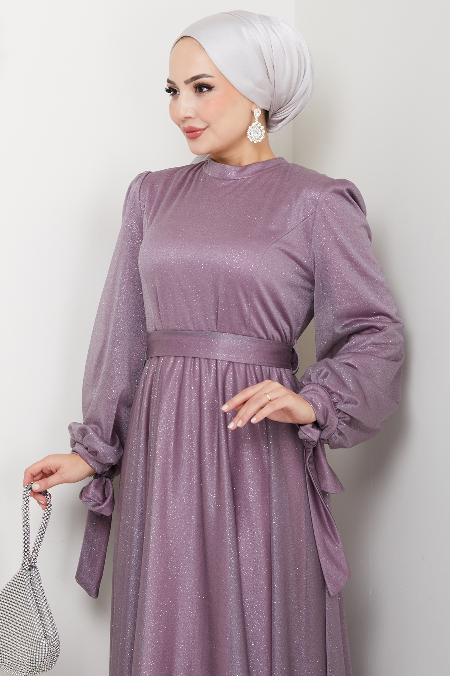 Kemerli Abiye Elbise - LİLA