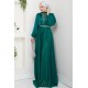 Önü Piliseli Kemerli Abiye Elbise -YEŞİL