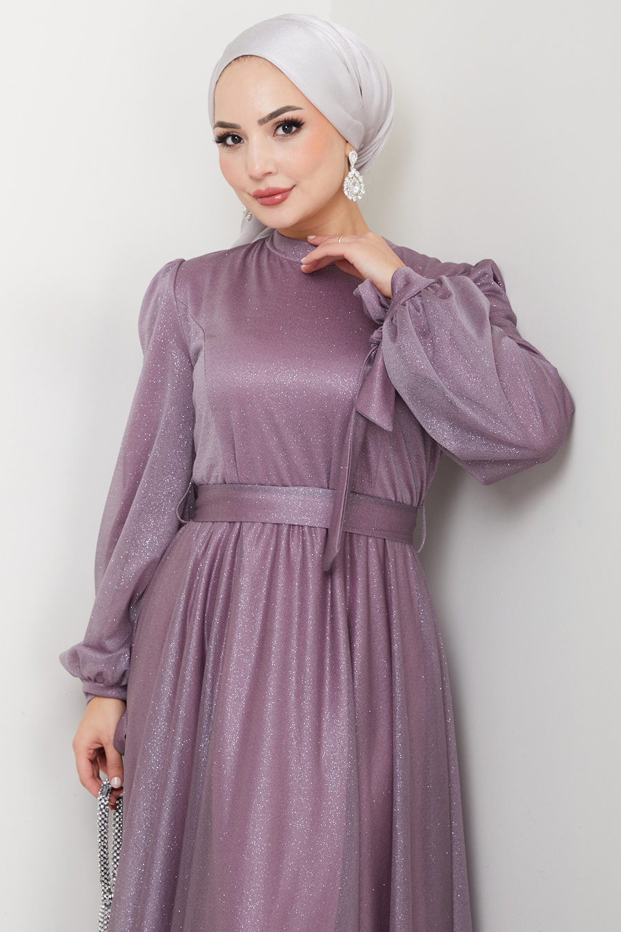 Kemerli Abiye Elbise - LİLA