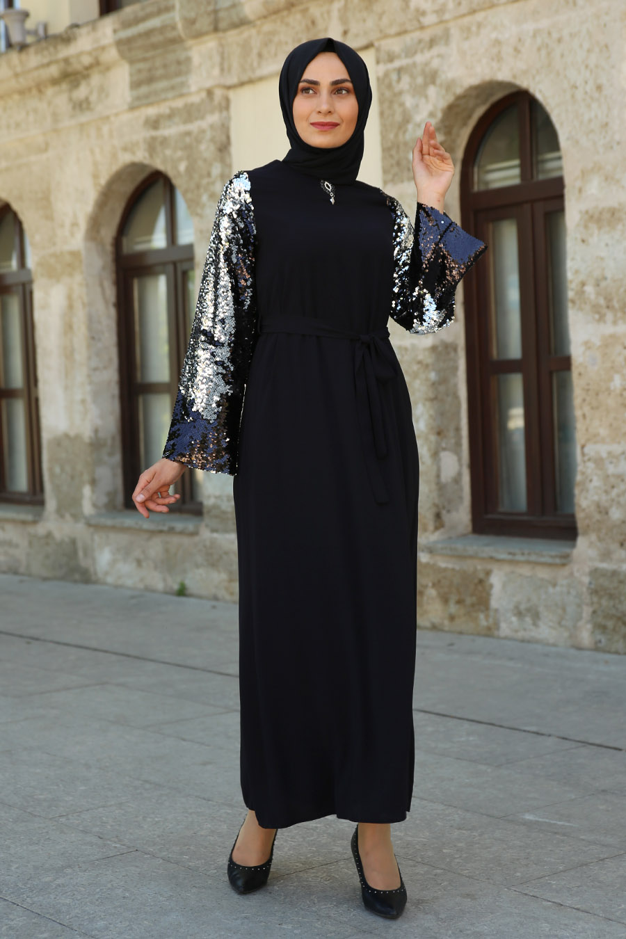 Feiza Collection - Gri Payetli Ferace 