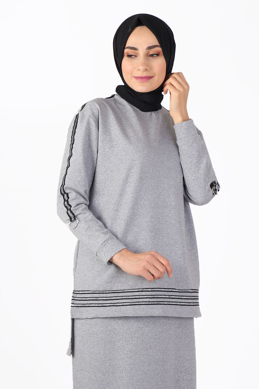 Etek ve Sweat - İkili Takım - Gri
