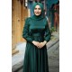 Saten Kemerli Tesettür Abiye Elbise - Yeşil Saten Kemerli Tesettür Abiye Elbise - Yeşil