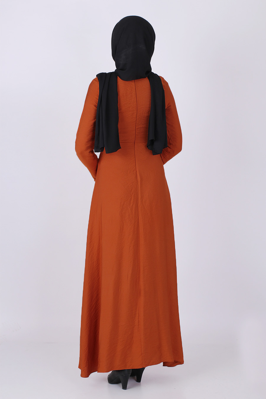 Önden Bağlamalı Tesettür Elbise - Kiremit