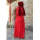 Güpür Detaylı Pileli Tesettür Elbise - Kırmızı 