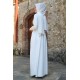 Güpür Detaylı Pileli Tesettür Elbise - Beyaz