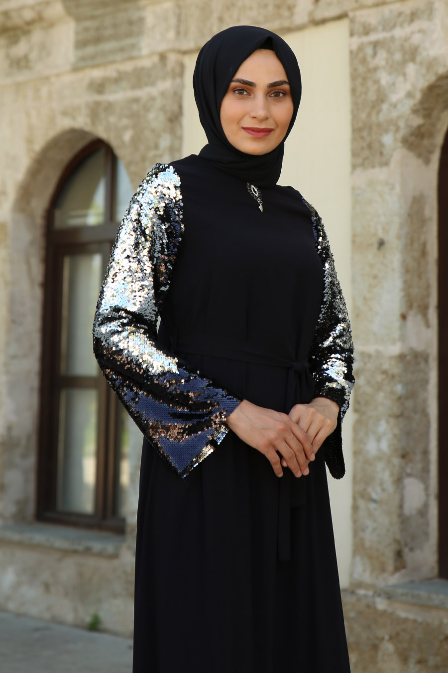 Feiza Collection - Gri Payetli Ferace 