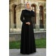 Saten Tesettür Abiye Elbise - Siyah