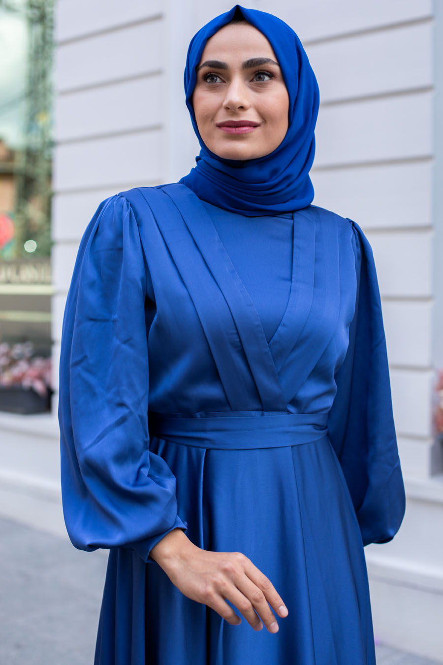 Tesettür Abiye Elbise - Saks Mavisi Tesettür Abiye Elbise - Saks Mavisi