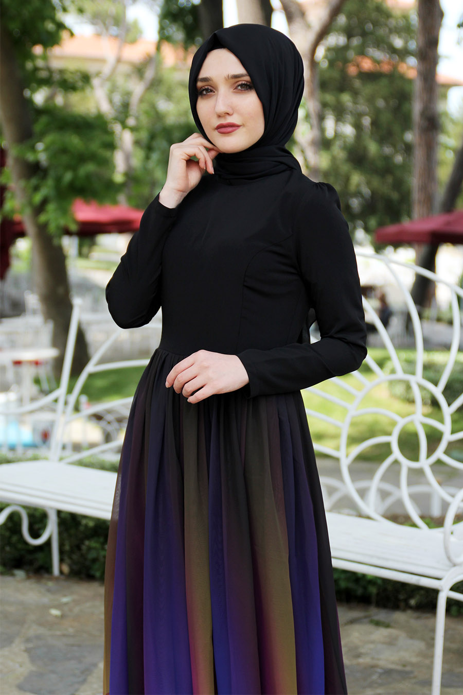 Selma Sarı - Çiçekli Gökkuşağı Tesettür Elbise Selma Sarı - Çiçekli Gökkuşağı Tesettür Elbise