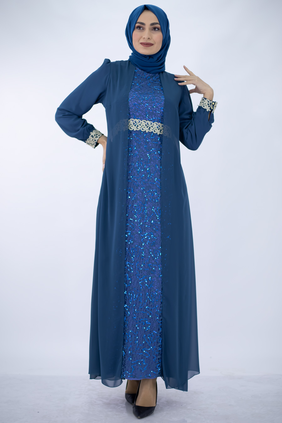 Sequin Detaıled Evening Dress - Turquoise