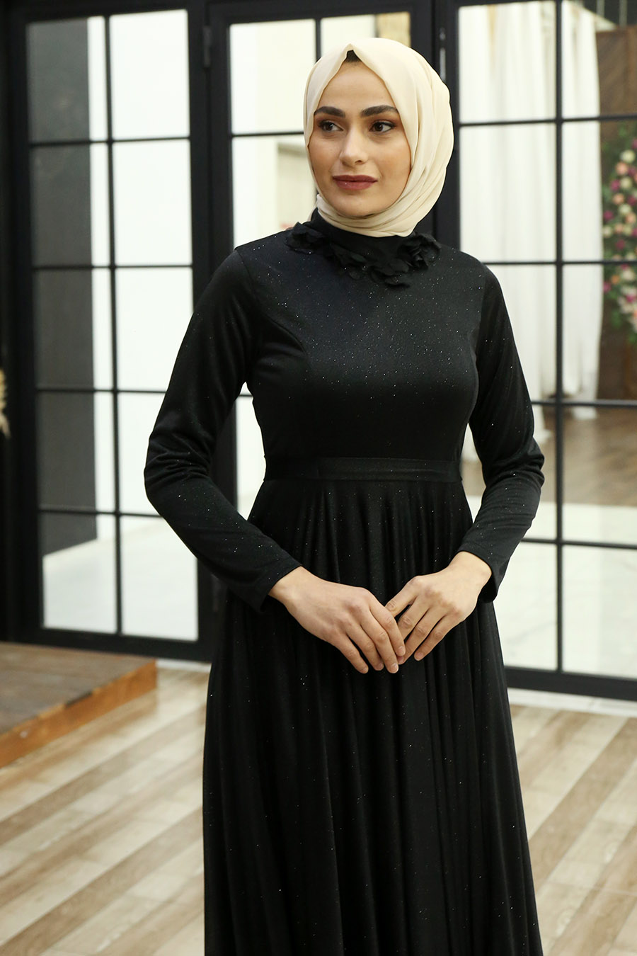 Simli Tesettür Abiye Elbise - Siyah Simli Tesettür Abiye Elbise - Siyah