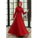Taş Detaylı Tesettür Abiye Elbise - Kırmızı 