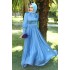 Taş Detaylı Tesettür Abiye Elbise - Mavi