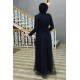 Tüy Detaylı Tesettür Abiye Elbise - Lacivert