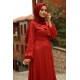 Yakası Fırfırlı Tesettür Elbise - Kırmızı