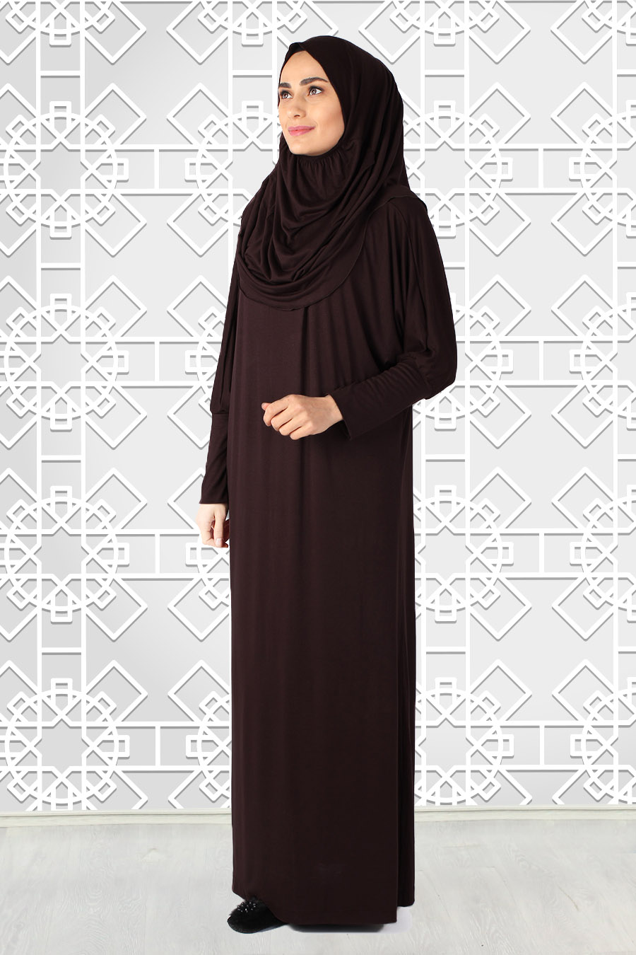 Yarasa Kol Namaz Elbisesi - Kahverengi 